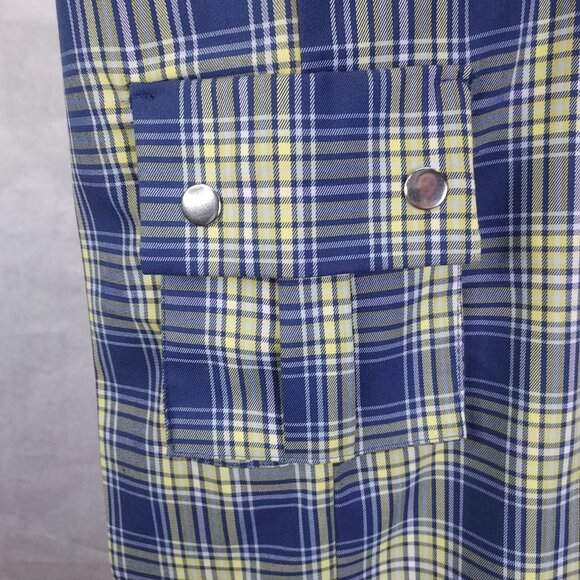 Forever 21 Kick Pants Women Medium Yellow Blue Tartan Plaid Wide-Leg Cargo Punk - Picture 11 of 16